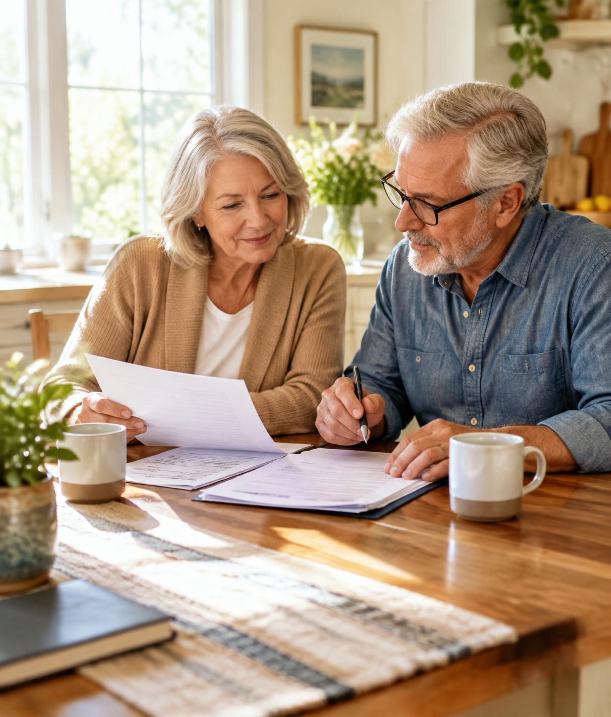 Couple reviewing their estate plan at the kitchen table